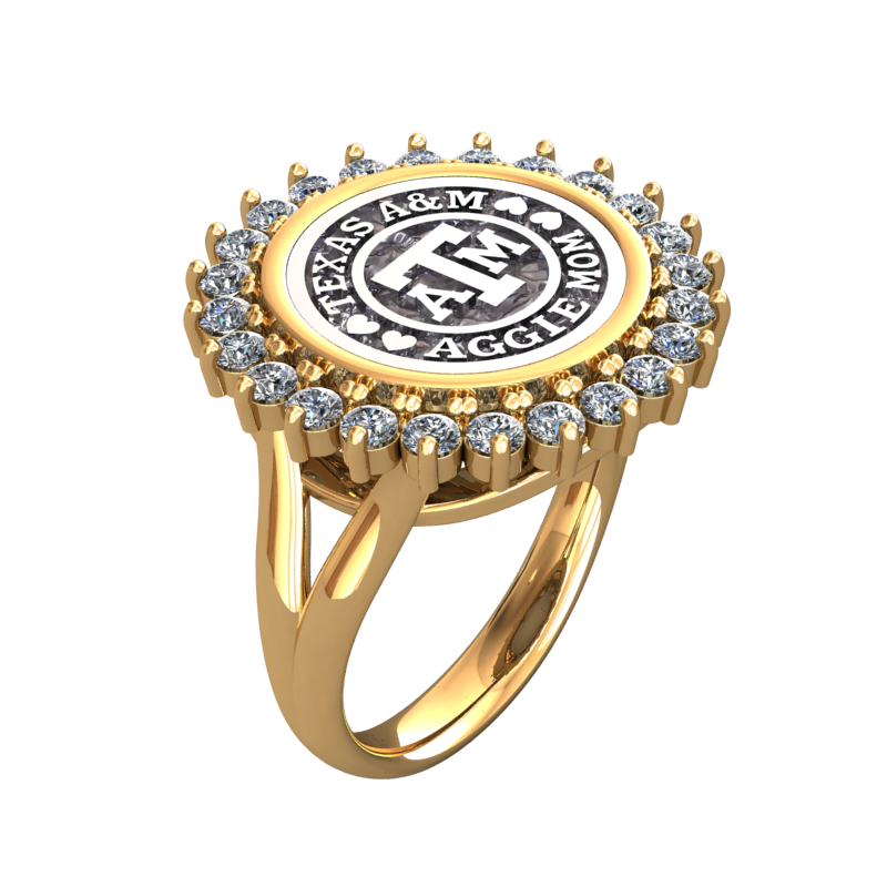 Wayback "Aggie Mom" Coin Ring All Diamond