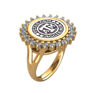 Wayback "Aggie Mom" Coin Ring All Diamond