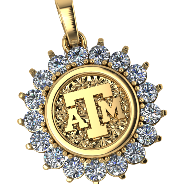Texas A&M "ATM" Logo Pendant – Large Diamond Bezel (14kt Gold)